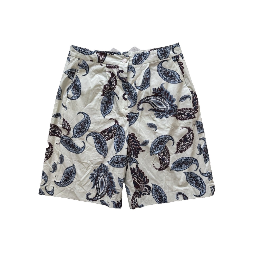 Sandro Ferrone Shorts Womens 44 Large‎ White Bermuda Paisley Old Money Travel